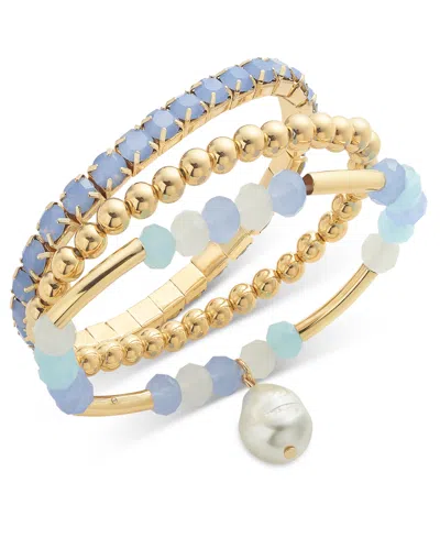 On 34th Gold-tone 3-pc. Set Beaded Stretch Bracelets, Exclusively At Macy's In Blue