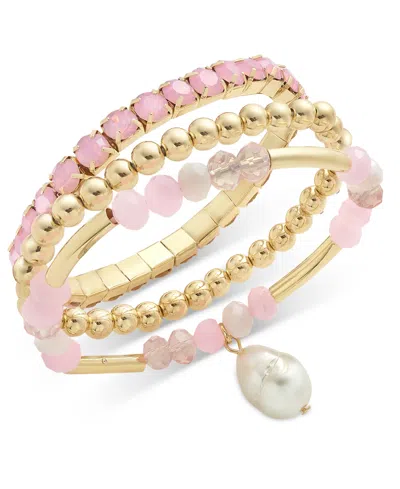 On 34th Gold-tone 3-pc. Set Beaded Stretch Bracelets, Exclusively At Macy's In Pink