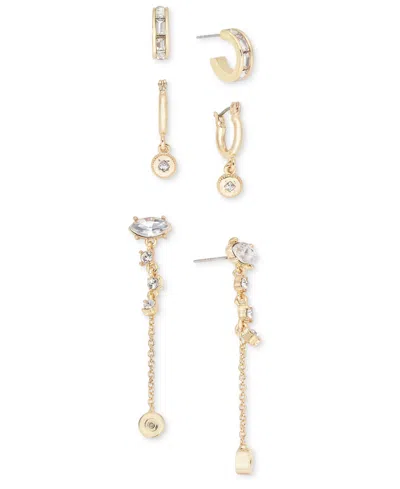On 34th Gold-tone 3-pc. Set Crystal Hoop & Linear Drop Earrings, Created For Macy's
