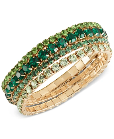 On 34th Gold-tone 4-pc. Set Color Crystal Stretch Bracelets, Created For Macy's In Green
