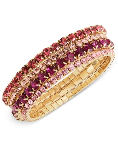 On 34th Gold-tone 4-pc. Set Color Crystal Stretch Bracelets, Created For Macy's In Pink
