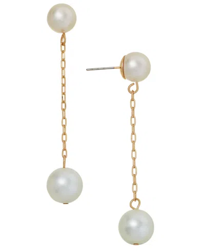 On 34th Gold-tone Chain & Imitation Pearl Linear Drop Earrings, Created For Macy's