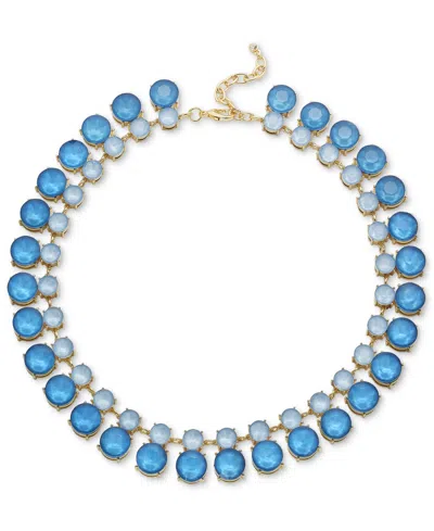 On 34th Gold-tone Color Crystal & Stone All-around Collar Necklace, 16" + 2" Extender, Created For Macy's In Blue