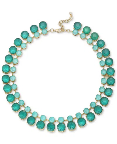 On 34th Gold-tone Color Crystal & Stone All-around Collar Necklace, 16" + 2" Extender, Created For Macy's In Green