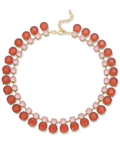On 34th Gold-tone Color Crystal & Stone All-around Collar Necklace, 16" + 2" Extender, Created For Macy's In Pink