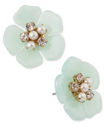 On 34th Gold-tone Color Pave & Imitation Pearl Mother-of-pearl Flower Stud Earrings, Created For Macy's In Blue