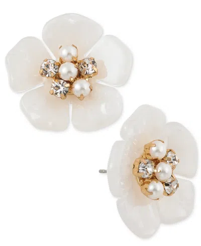 On 34th Gold-tone Color Pave & Imitation Pearl Mother-of-pearl Flower Stud Earrings, Created For Macy's In White