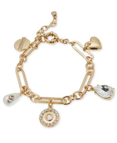 On 34th Gold-tone Crystal & Imitation Pearl Mixed Charm Bracelet, Created For Macy's