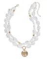 On 34th Gold-tone Crystal Disc & Imitation Pearl Layered Pendant Necklace, 16" + 3" Extender, Exclusively At In White
