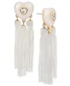 On 34th Gold-tone Crystal Heart & Beaded Fringe Drop Earrings, Created For Macy's In Gold