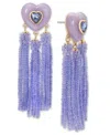 On 34th Gold-tone Crystal Heart & Beaded Fringe Drop Earrings, Created For Macy's In Purple