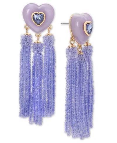 On 34th Gold-tone Crystal Heart & Beaded Fringe Drop Earrings, Created For Macy's In Blue