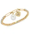On 34th Gold-tone Crystal Heart & Imitation Pearl Charm Bracelet, Exclusively At Macy's In Gold