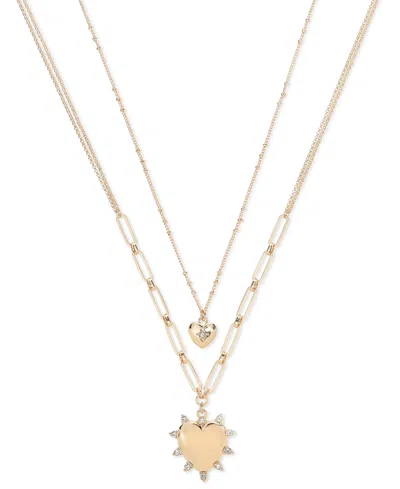 On 34th Gold-tone Crystal Heart Two-row Pendant Necklace, 22" + 3" Extender, Exclusively At Macy's