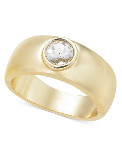 On 34th Gold-tone Crystal Single Stone Band Ring, Created For Macy's