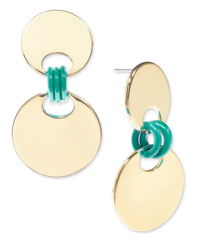 On 34th Gold-tone Disc & Color Ring Drop Earrings, Created For Macy's In Green