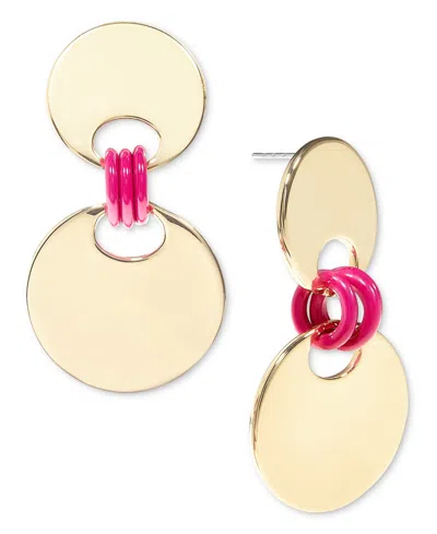 On 34th Gold-tone Disc & Color Ring Drop Earrings, Created For Macy's In Pink