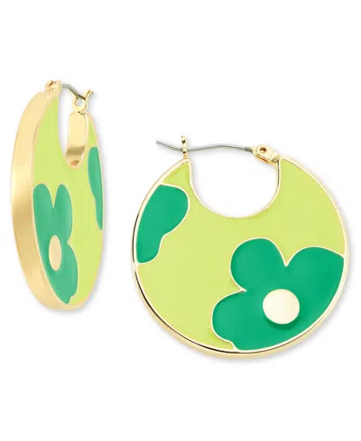 On 34th Gold-tone Floral Enamel Round Drop Earrings, Created For Macy's In Green