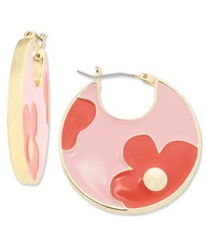 On 34th Gold-tone Floral Enamel Round Drop Earrings, Created For Macy's In Pink