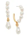 On 34th Gold-tone Imitation Pearl Charm Hoop Earrings, Exclusively At Macy's In Gold