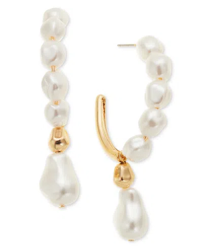 On 34th Gold-tone Imitation Pearl Charm Hoop Earrings, Exclusively At Macy's