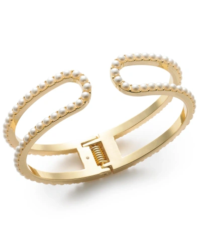 On 34th Gold-tone Imitation Pearl Double-row Cuff Bracelet, Created For Macy's