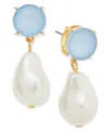 On 34th Gold-tone Imitation Pearl Stone Drop Earrings, Exclusively At Macy's In Blue