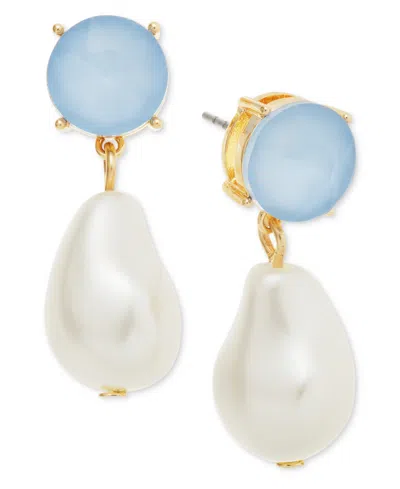 On 34th Gold-tone Imitation Pearl Stone Drop Earrings, Exclusively At Macy's In Blue