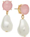 On 34th Gold-tone Imitation Pearl Stone Drop Earrings, Exclusively At Macy's In Pink