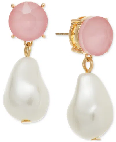On 34th Gold-tone Imitation Pearl Stone Drop Earrings, Exclusively At Macy's In Pink