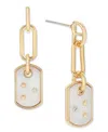 On 34th Gold-tone Link & Pave-accented Stone Dog Tag Drop Earrings, Created For Macy's In Gold