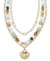 On 34th Gold-tone Mixed Stone & Bead Shell Layered Pendant Necklace, 16" + 3" Extender, Exclusively At Macy'