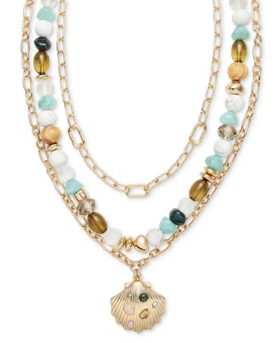 On 34th Gold-tone Mixed Stone & Bead Shell Layered Pendant Necklace, 16" + 3" Extender, Exclusively At Macy'