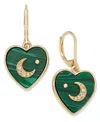 On 34th Gold-tone Pave Moon Stone Heart Drop Earrings, Created For Macy's In Green