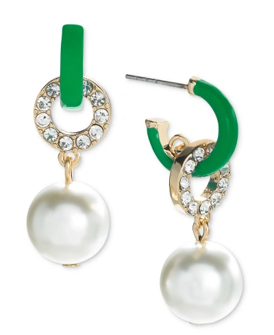 On 34th Gold-tone Pave Ring & Imitation Pearl Charm C-hoop Earrings, Created For Macy's In Green