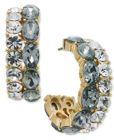 On 34th Gold-tone Small Crystal Double-row C-hoop Earrings, 0.9", Created For Macy's In Black
