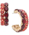 On 34th Gold-tone Small Crystal Double-row C-hoop Earrings, 0.9", Created For Macy's In Red