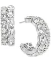 On 34th Gold-tone Small Crystal Double-row C-hoop Earrings, 0.9", Created For Macy's In Silver