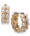 ON 34TH GOLD-TONE SMALL IMITATION PEARL DOUBLE-ROW HOOP EARRINGS, 0.85", CREATED FOR MACY'S