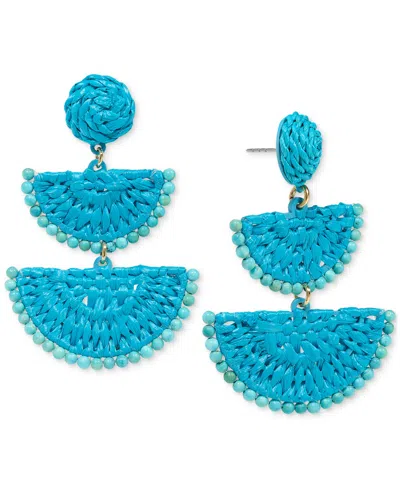 On 34th Gold-tone Stone Bead & Woven Raffia Drop Earrings, Created For Macy's In Blue