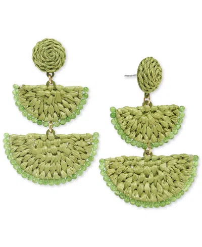 On 34th Gold-tone Stone Bead & Woven Raffia Drop Earrings, Created For Macy's In Green