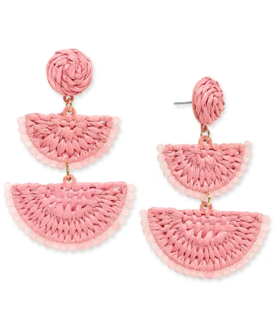 On 34th Gold-tone Stone Bead & Woven Raffia Drop Earrings, Created For Macy's In Pink