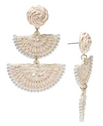 On 34th Gold-tone Stone Bead & Woven Raffia Drop Earrings, Created For Macy's In White