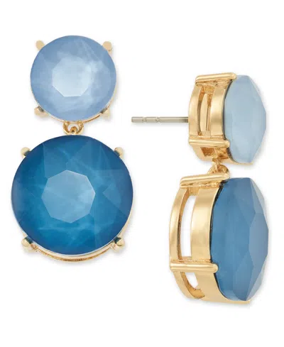 On 34th Gold-tone Stone Double Drop Earrings, Created For Macy's In Blue