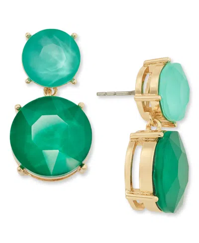 On 34th Gold-tone Stone Double Drop Earrings, Created For Macy's In Green