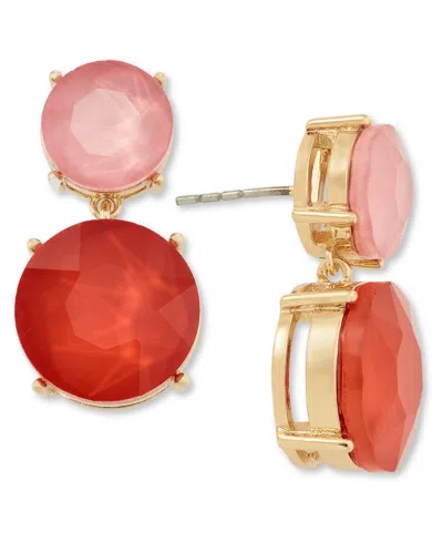 On 34th Gold-tone Stone Double Drop Earrings, Created For Macy's In Pink