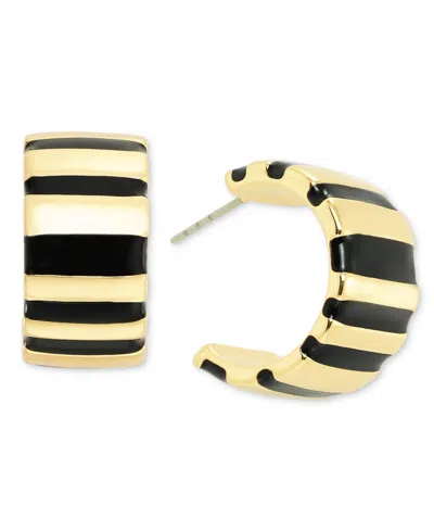 On 34th Gold-tone Striped Medium Hoop Earrings, 1.2", Created For Macy's In Black