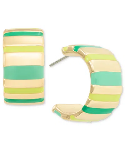 On 34th Gold-tone Striped Medium Hoop Earrings, 1.2", Created For Macy's In Green