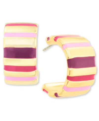 On 34th Gold-tone Striped Medium Hoop Earrings, 1.2", Created For Macy's In Pink