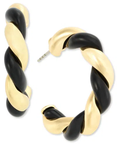 On 34th Gold-tone Swirl Medium Hoop Earrings, 1.2", Created For Macy's In Black
